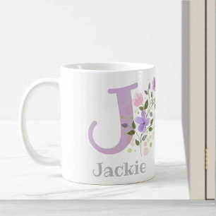 Caneca De Café Nome do primeiro Plus Jackie com Flores