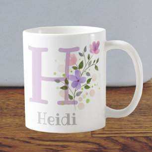 Caneca De Café Nome do primeiro primeiro Plus Heidi com Flores
