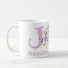 Caneca De Café Nome do primeiro primeiro Plus Jennifer com Flores