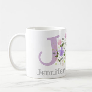 Caneca De Café Nome do primeiro primeiro Plus Jennifer com Flores