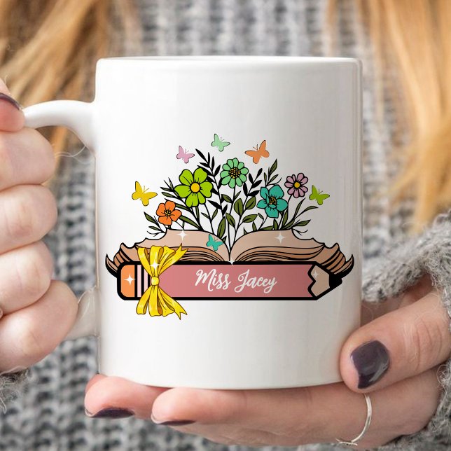 Caneca De Café Nome do professor de flor selvagem, professor pers (Wildflower Teacher Name, Custom Teacher, Personalized Teacher, Gift for Teacher, Cute Teacher mug)