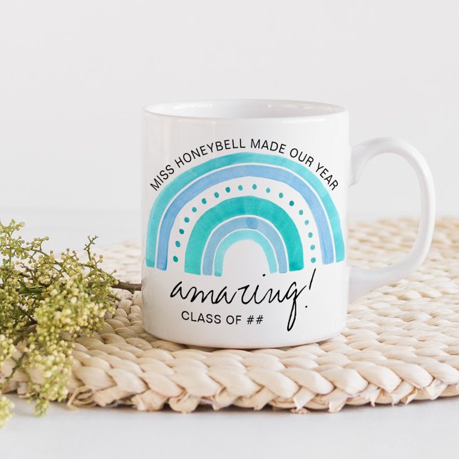 Caneca De Café Nome do Professor Turma Incrível de | Doodle Arco- (Amazing Teacher gift mug with rainbow)