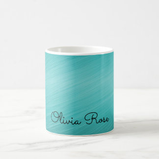 Caneca De Café Nome do Script Aqua Teal do Monograma Elegante