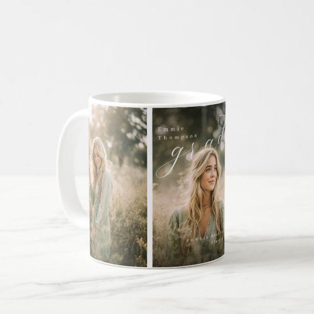 Caneca De Café Nome do Script de Colagem de Fotos de Formatura Ph (Frente Esquerda)