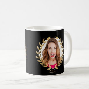 Caneca De Café Nome do Script de Foto Dourada Preto Elegante do F