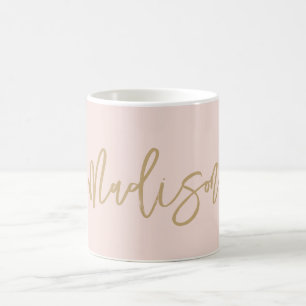 Caneca De Café Nome do Script de Monograma Dourado Rosa  com Blus