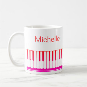 Caneca De Café Nome do Script de Notas Musicais de Piano Preto Br