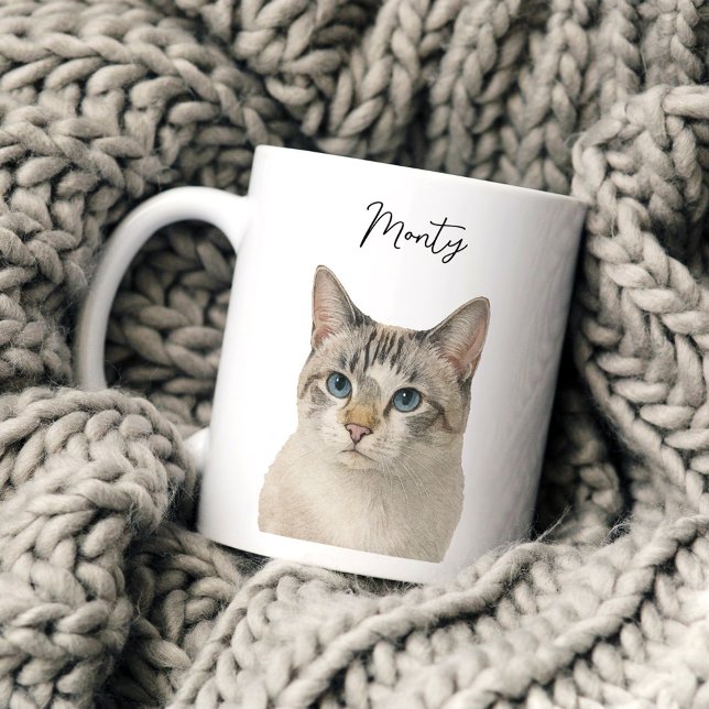 Caneca De Café Nome do Script de Retrato de Gato de Estimação em  (Criador carregado)