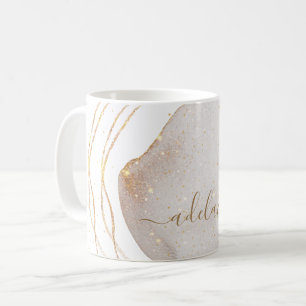 Caneca De Café Nome do Script do Monograma Dourado Glitter Branco