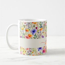 Caneca De Café nome do script do padrão de flores silvestres em a