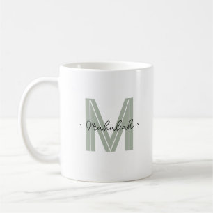 Caneca De Café Nome do Script Monograma Personalizado Verde