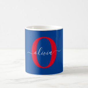 Caneca De Café Nome do Script Monograma Personalizado Vermelho Br