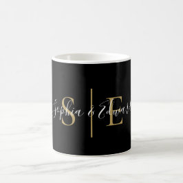 Caneca De Café Nome do Script Monograma Preto E Dourado