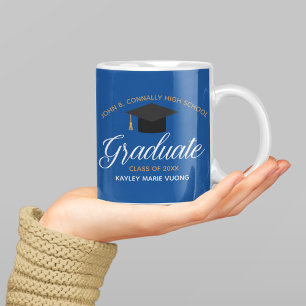 Caneca De Café Nome do Segundo grau Personalizado Dourado Azul pa