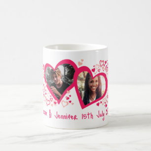 Caneca De Café Nome dos dois corações data foto de casamento cane