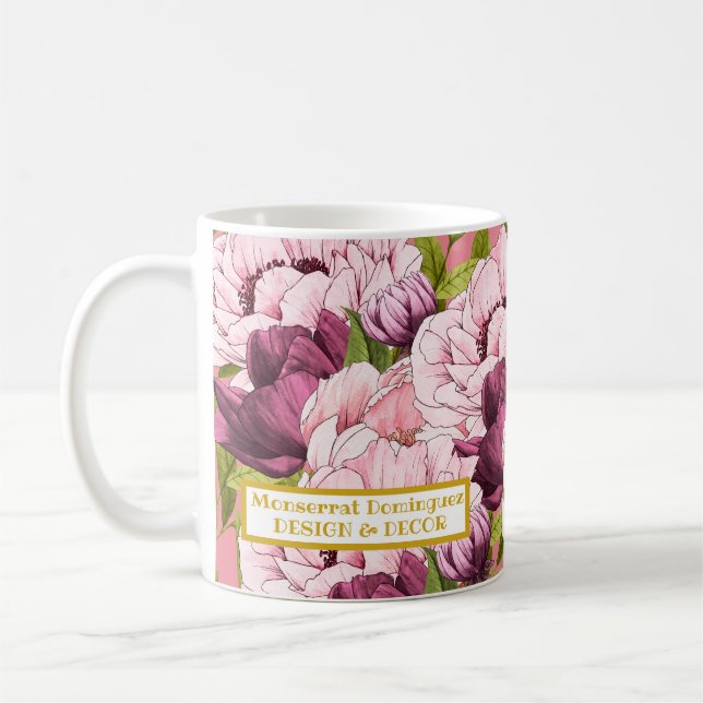 Caneca De Café Nome Dourado de Negócio Elegante, cor-de-rosa, (Esquerda)