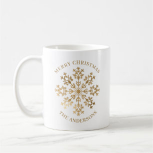 Caneca De Café Nome Dourado Elegante Floco de Neve Natal Natal