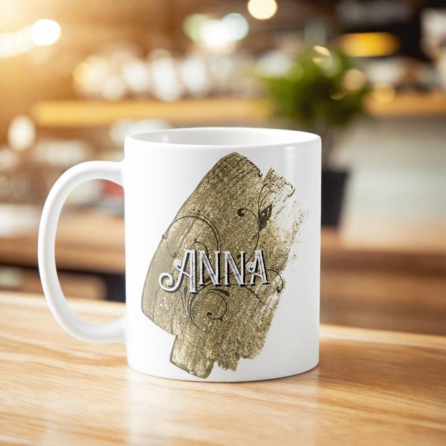 Caneca De Café Nome Dourado Elegante Moderno (Criador carregado)