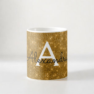 Caneca De Café Nome Dourado & inicial do monograma do Shimmer da