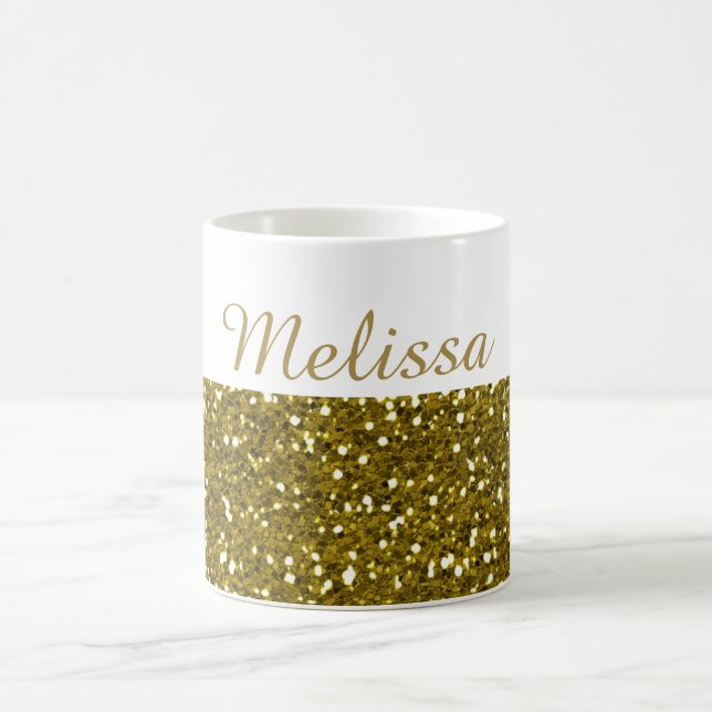 Caneca De Café Nome Dourado Sparkly do costume do brilho (Centro)