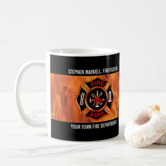 Caneca De Café Nome e departamento do emblema das chamas de bombe