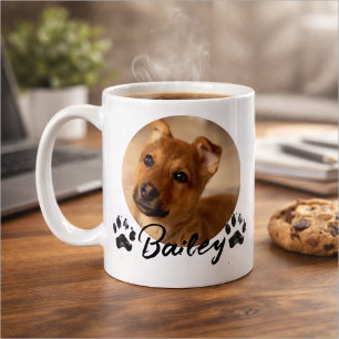 Caneca De Café Nome e Foto de Pet com Tipografia Moderna Simples 