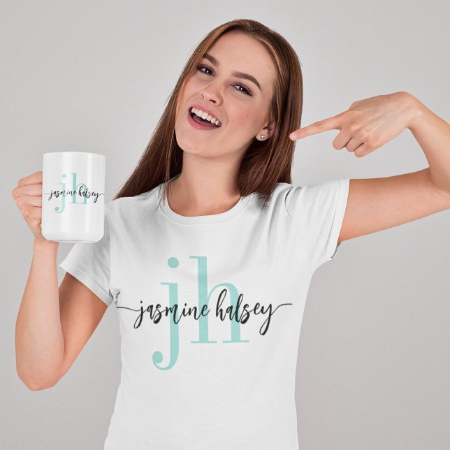 Caneca De Café Nome e Iniciais de Tendências Simples (Criador carregado)