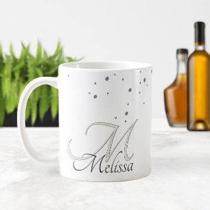 Caneca De Café Nome e Monograma do ✨ Silver Glitter Sparkles