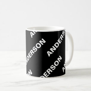 Caneca De Café Nome Editável Repetitivo em Negrito Preto e Bran