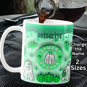 Caneca De Café Nome Efeito Verde 3D Halloween Ghost Spooky Season