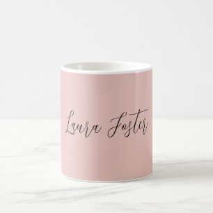 Caneca De Café Nome Elegante de Manuscrito Clássico Rosa Dourado