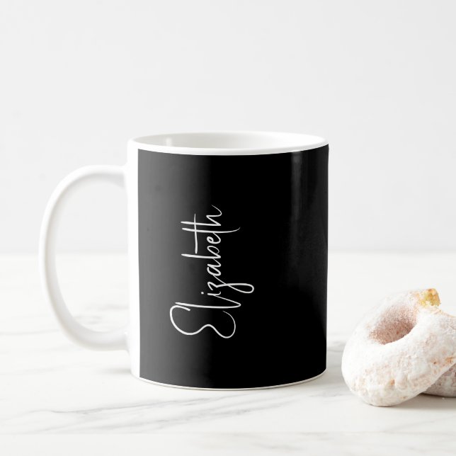 Caneca De Café Nome Elegante de Script de Café Branco Preto (Com Donut)