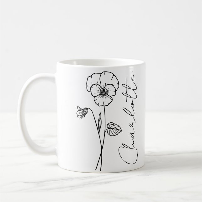 Caneca De Café Nome Elegante em Letra de Flor de Nascimento de Fe (Esquerda)