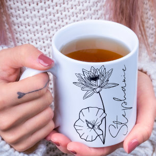 Caneca De Café Nome Elegante em Letra Flor de Lótus do Mês de Nas