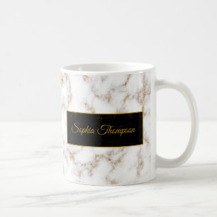 Caneca De Café Nome elegante moderno do mármore do ouro branco -