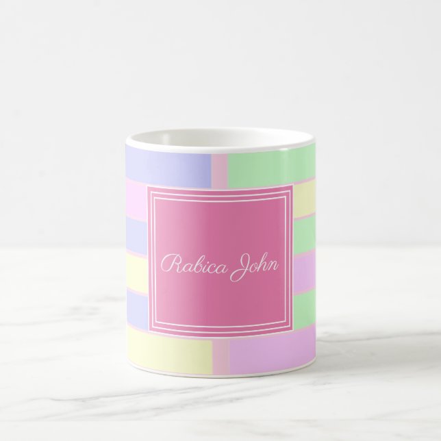 Caneca De Café Nome em Grade de Pastel Personalizado | Presente E (Centro)