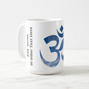 Caneca De Café Nome em, Padrão de Nuvens Céu Azul Símbolo Om 15oz