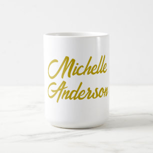 Caneca De Café Nome Escrito à Mão Minimalista Moderno Cor Dourada