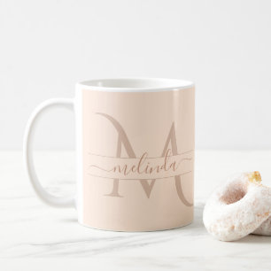 Caneca De Café Nome feminino com monograma em rosa pastel elegant