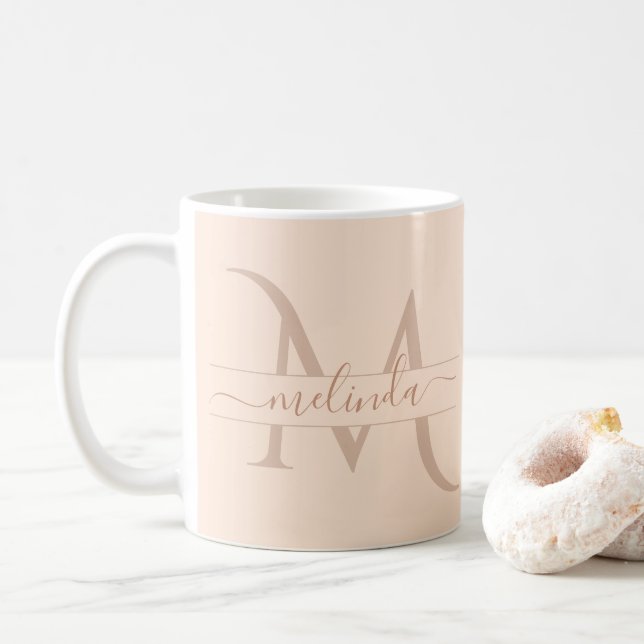 Caneca De Café Nome Feminino do Script do Monograma Pink do Paste (Com Donut)