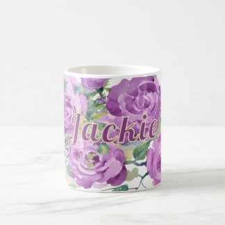 Caneca De Café Nome Floral de Cor de Água Púrpura Personalizado C