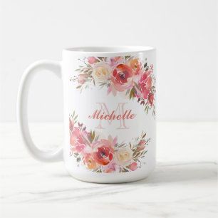 Caneca De Café Nome Floral do Rosa de Pêssego Pink do Pastel Eleg