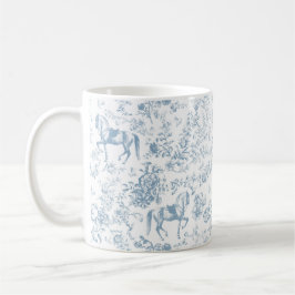 Caneca De Café Nome Floral Toile Equestre Azul Elegante