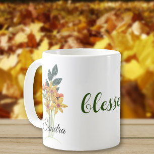 Caneca De Café Nome, Flores de outono Enchidas abençoadas 11oz