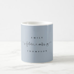 Caneca De Café Nome futuro Sra. Heart Ring Script Dusty Blue