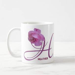 Caneca De Café Nome Heather bonito rosa rosa rosa cor-de-rosa flo