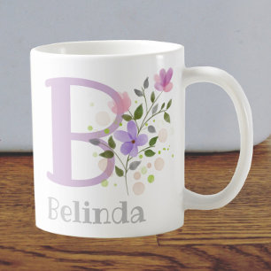 Caneca De Café Nome inicial de adição Belinda com Flores
