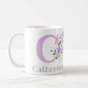 Caneca De Café Nome inicial de adição Catherine com Flores