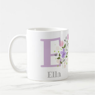 Caneca De Café Nome inicial de adição Ella com Flores
