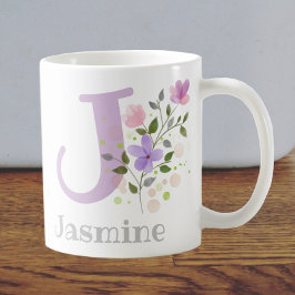 Caneca De Café Nome inicial de adição Jasmine com flores